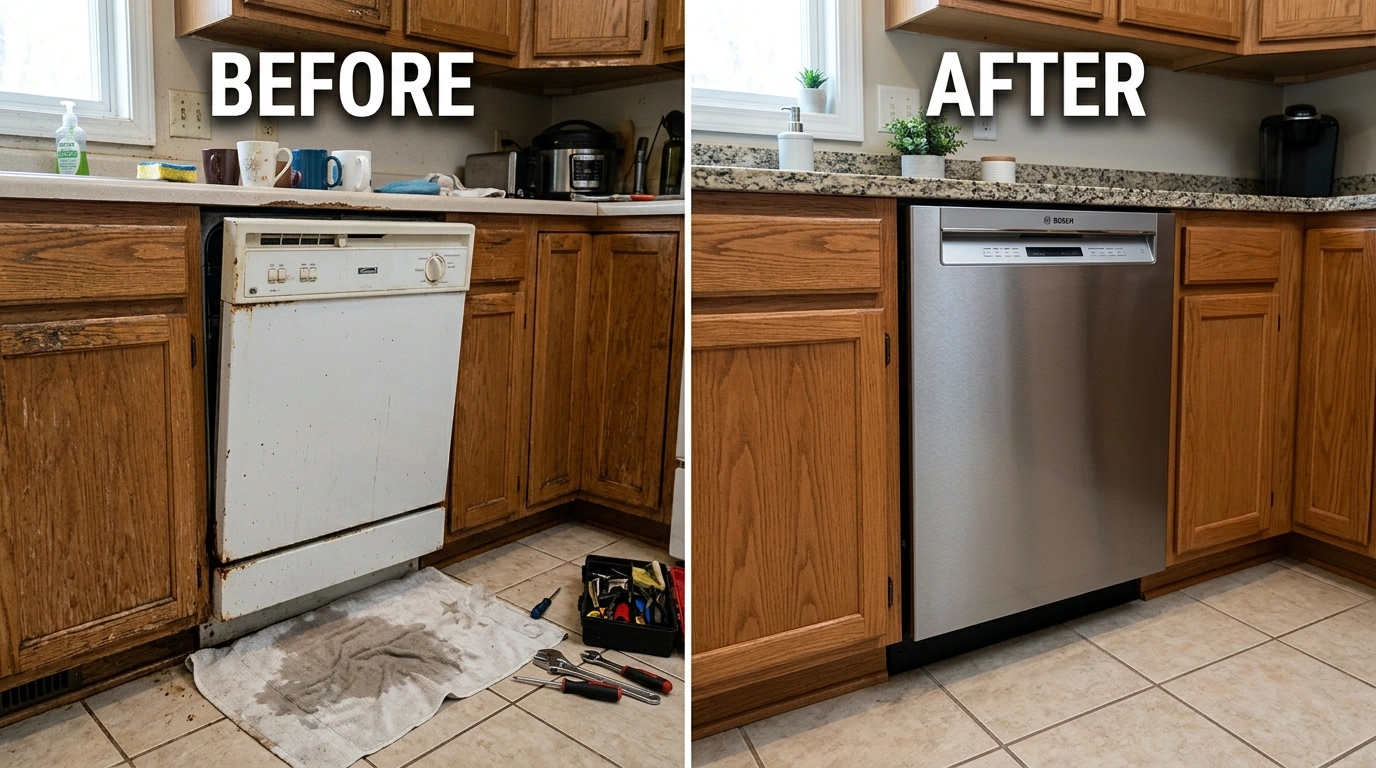 Before and After Dishwasher Repair and Replacement by Fort Charle Plumbing — Charleston SC