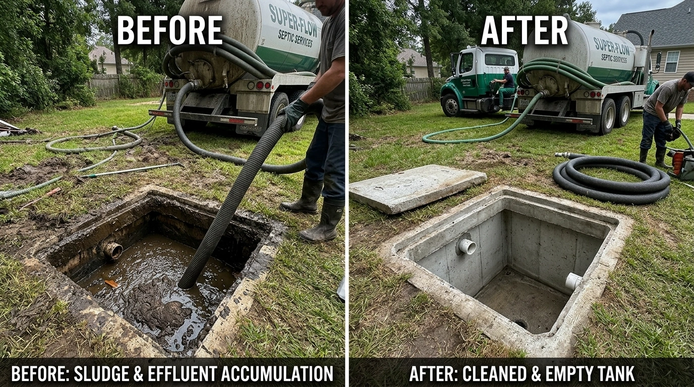 Before and after septic tank cleaning and pumping project by Fort Charle Plumbing in Charleston SC