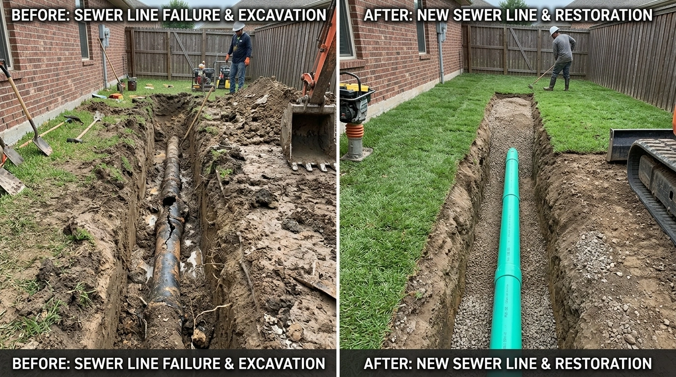 Sewer Line Repair and Replacement Before and After - Fort Charle Plumbing Charleston SC