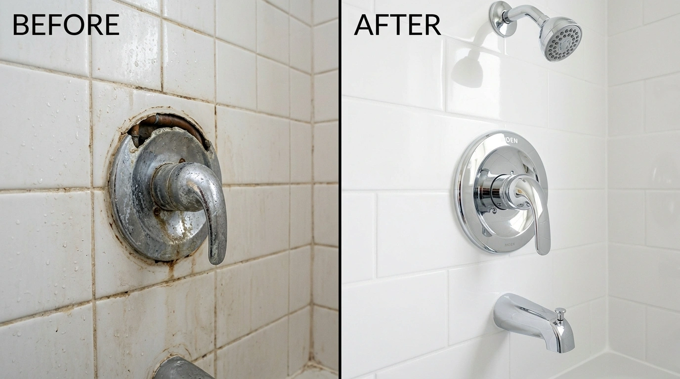 Shower Valve Repair and Replacement Before and After - Fort Charle Plumbing Charleston SC
