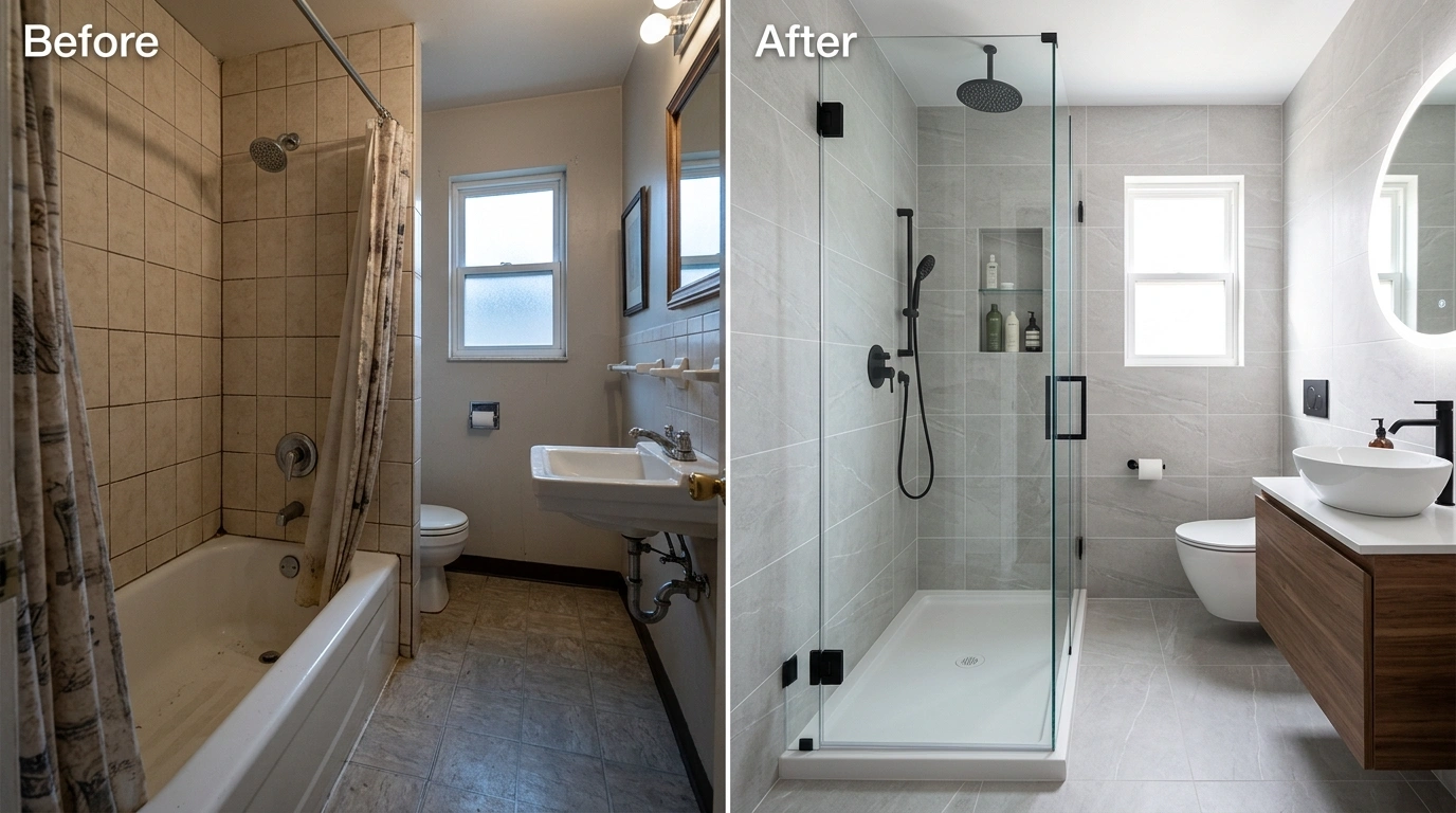 Tub-to-Shower Conversion Before and After by Fort Charle Plumbing in Charleston SC