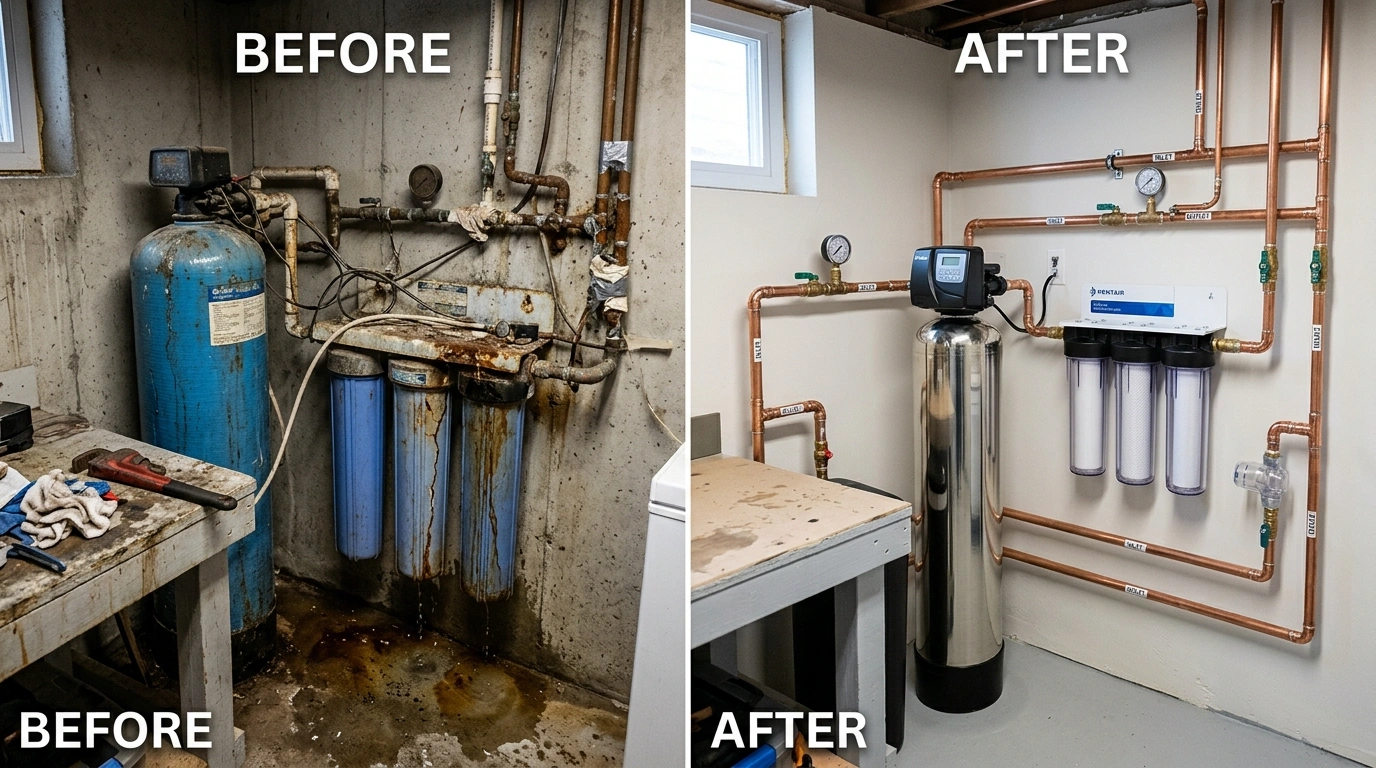 Water Filtration System Replacement Before and After by Fort Charle Plumbing in Charleston SC