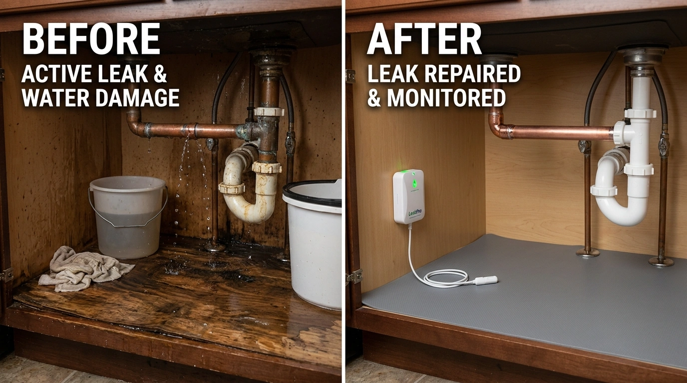 Water leak repair before and after by Fort Charle Plumbing in Charleston SC